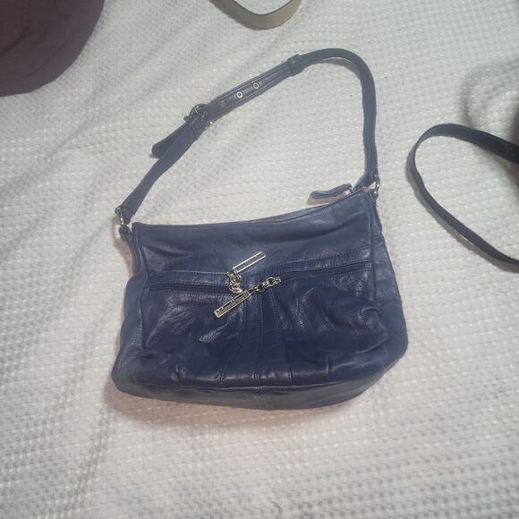STONE MOUNTAIN EUC BLUE LEATHER SHOULDER BAG - Picture 1 of 8